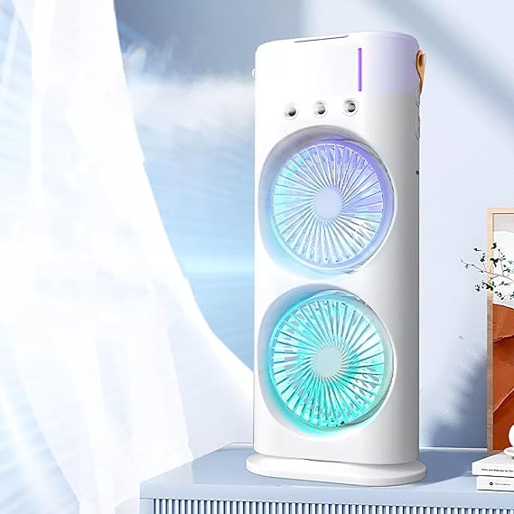 product-image-9 (1) Mini Double Head Mist Fan with LED & Humidifier USB Cooler | Gadget Tray - Image 2
