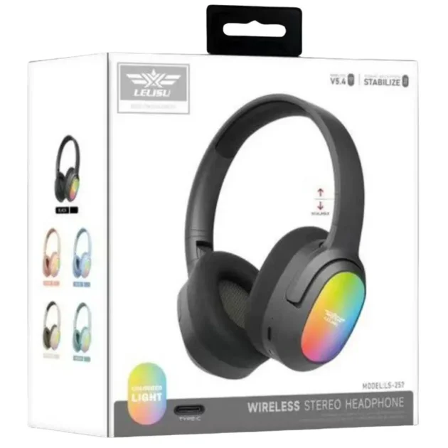 lelisu ls 257 wireless stereo headphones bluetooth 5.4 with led & mic | gadget tray