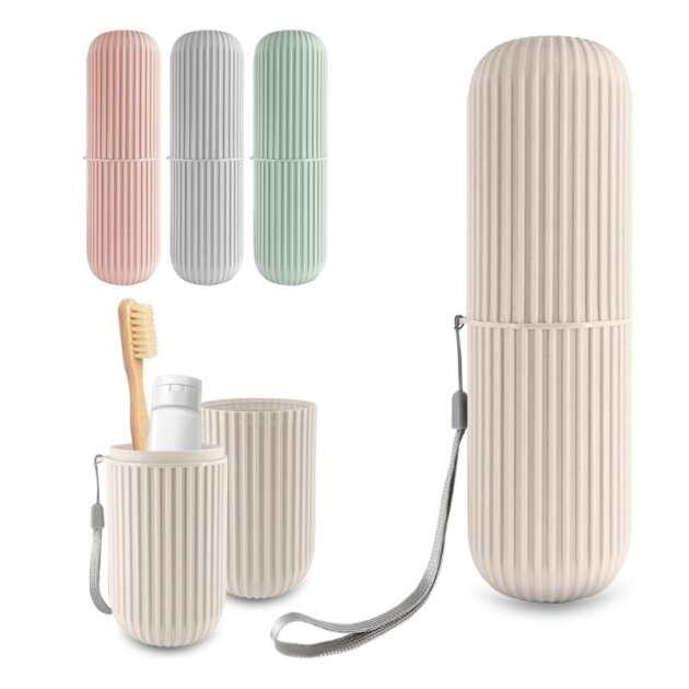portable toothbrush & toothpaste holder case | travel storage box with cup