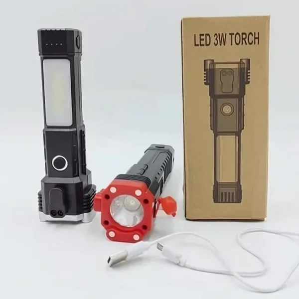 rechargeable tactical led flashlight | power bank & safety hammer